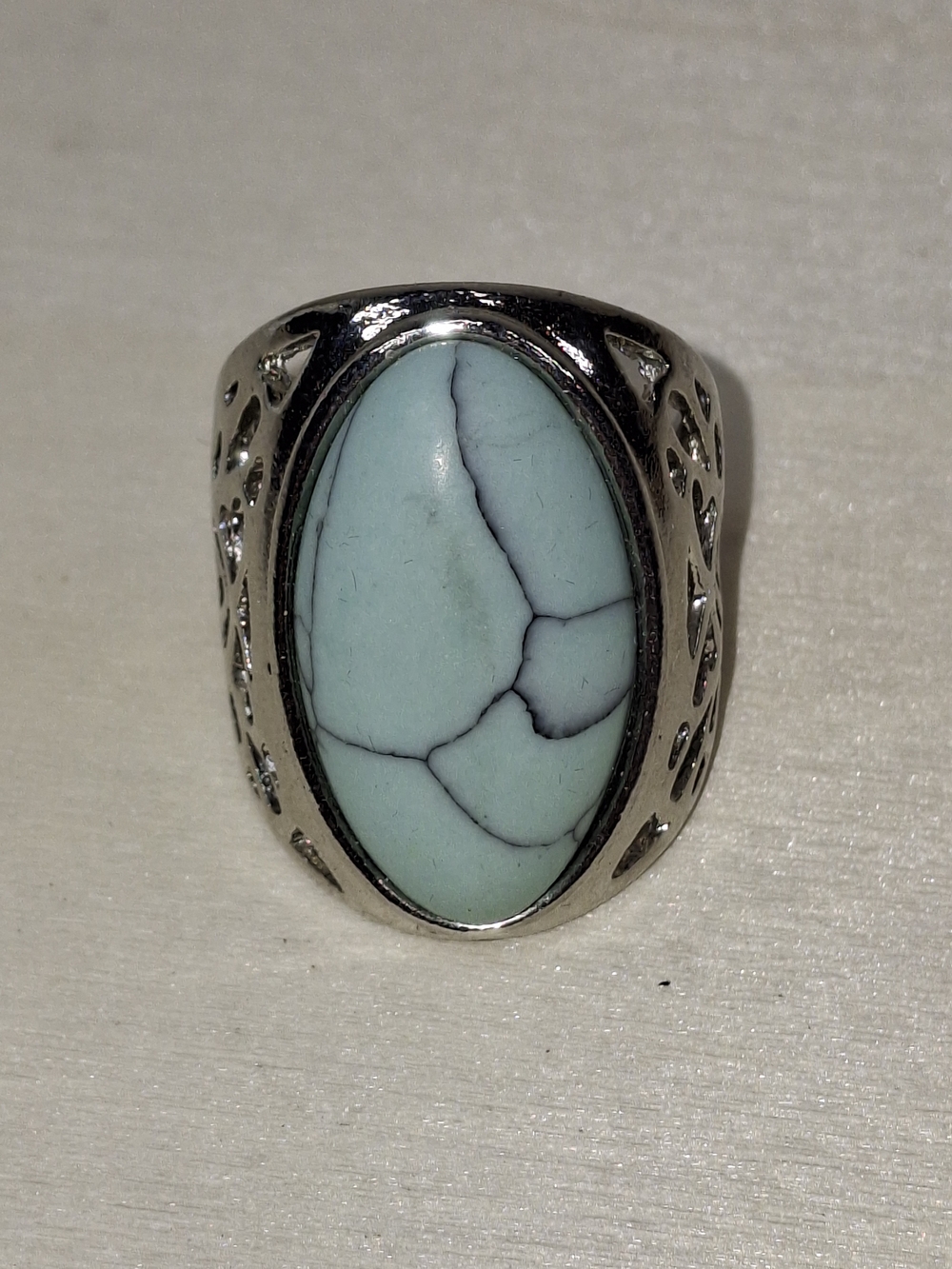 Silver Ring with Oval Light Turquoise Stone